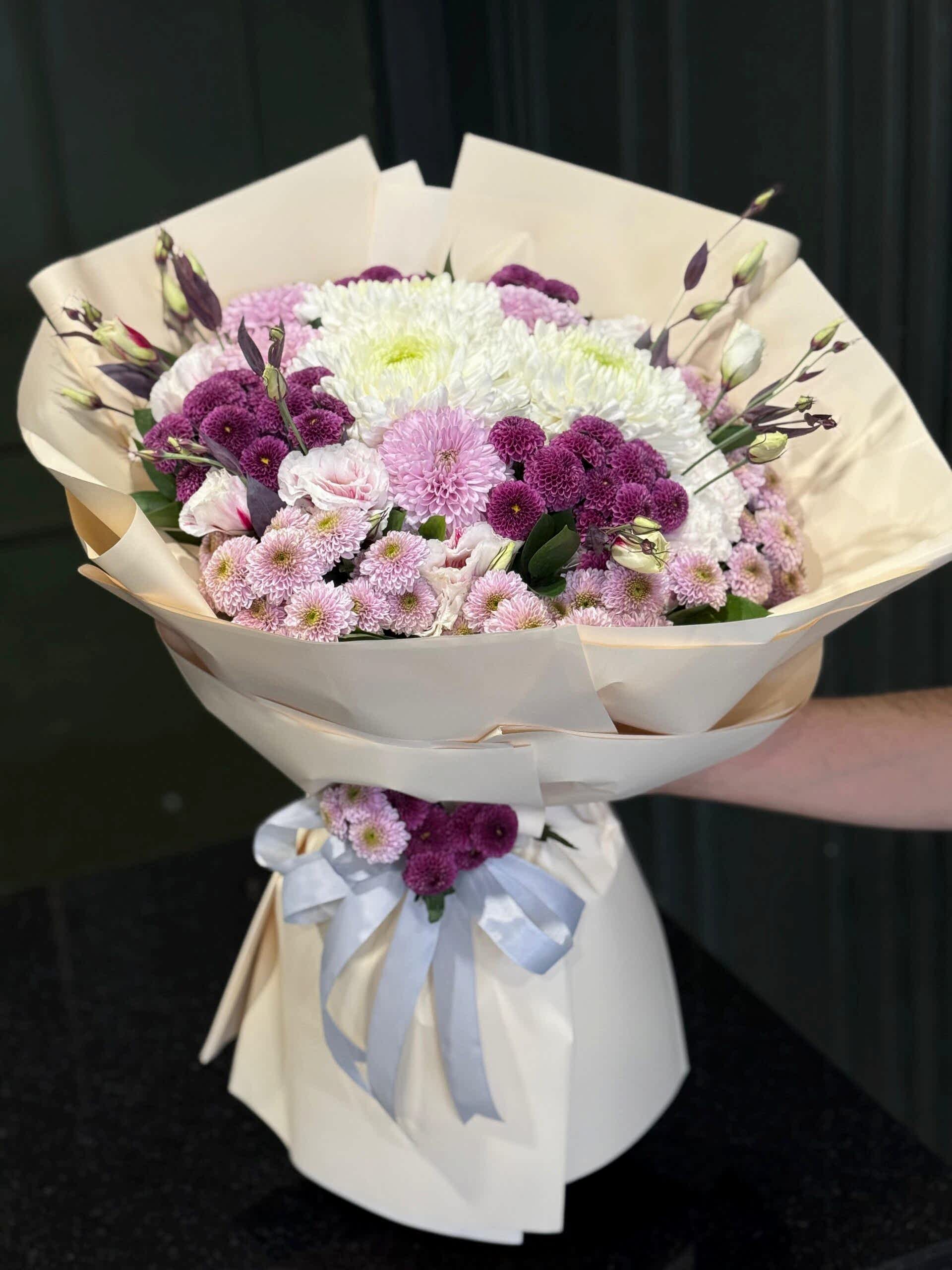 Mor Beyaz Kasımpatı Buketi